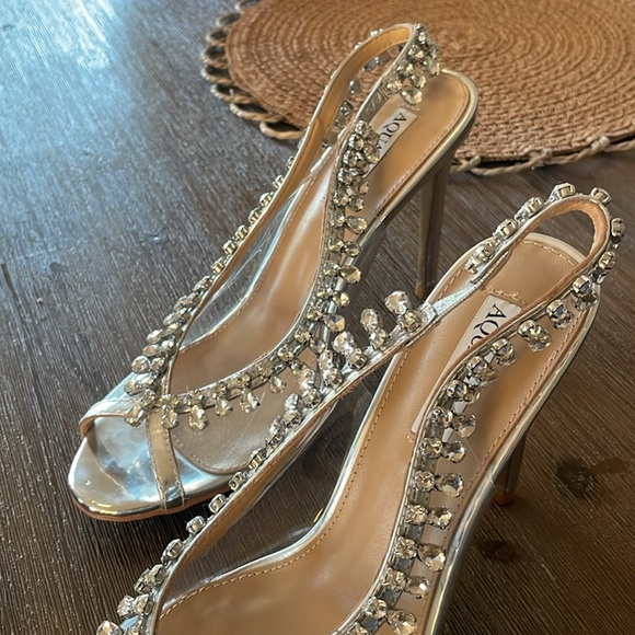 Aquazzura Crystal Temptation embellished metallic leather PVC slingback Heels - Picture 4 of 13